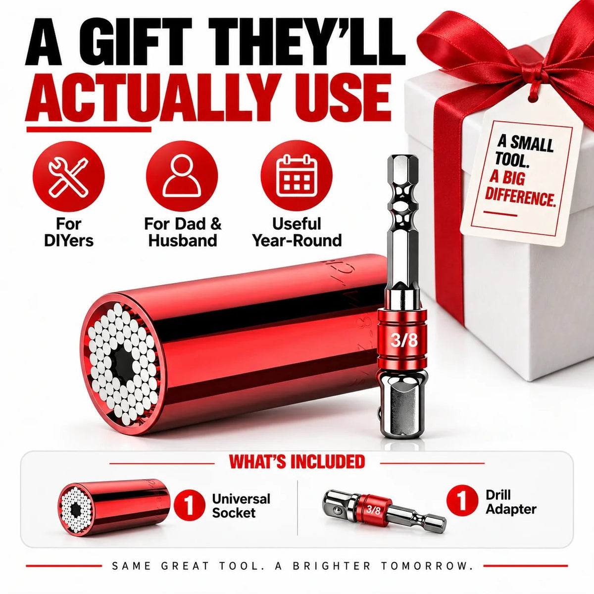 Universal Socket Tool 7 19mm Self-Adjusting Grip Socket with Drill Adapter