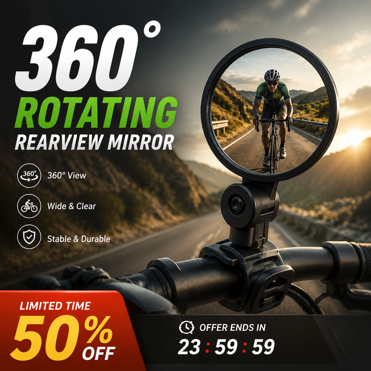 2026! 360 Rotating Rearview Mirror Clear view behind, no more neck twisting. Fits bikes