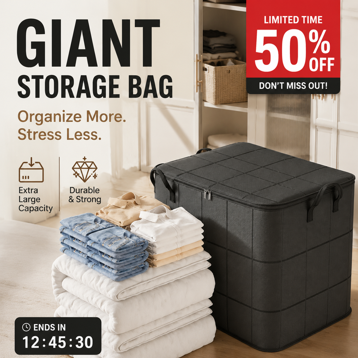 Giant storage bag instantly enjoy a clean and organized home