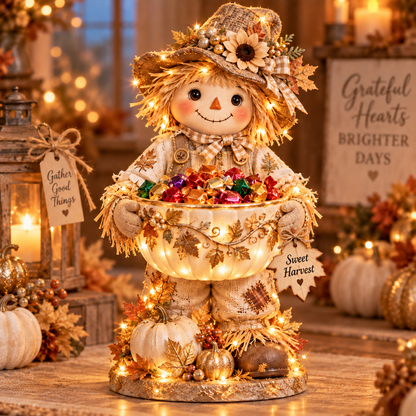 Harvest Glow Lighted Scarecrow Candy Bowl