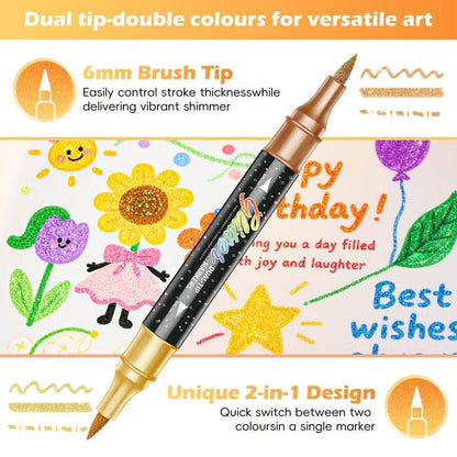 Glitter Effect Brush Markers: Create Sparkling Art Smoothly ( 24-96 Colors | Smooth No Clog | No Bleed Through )
