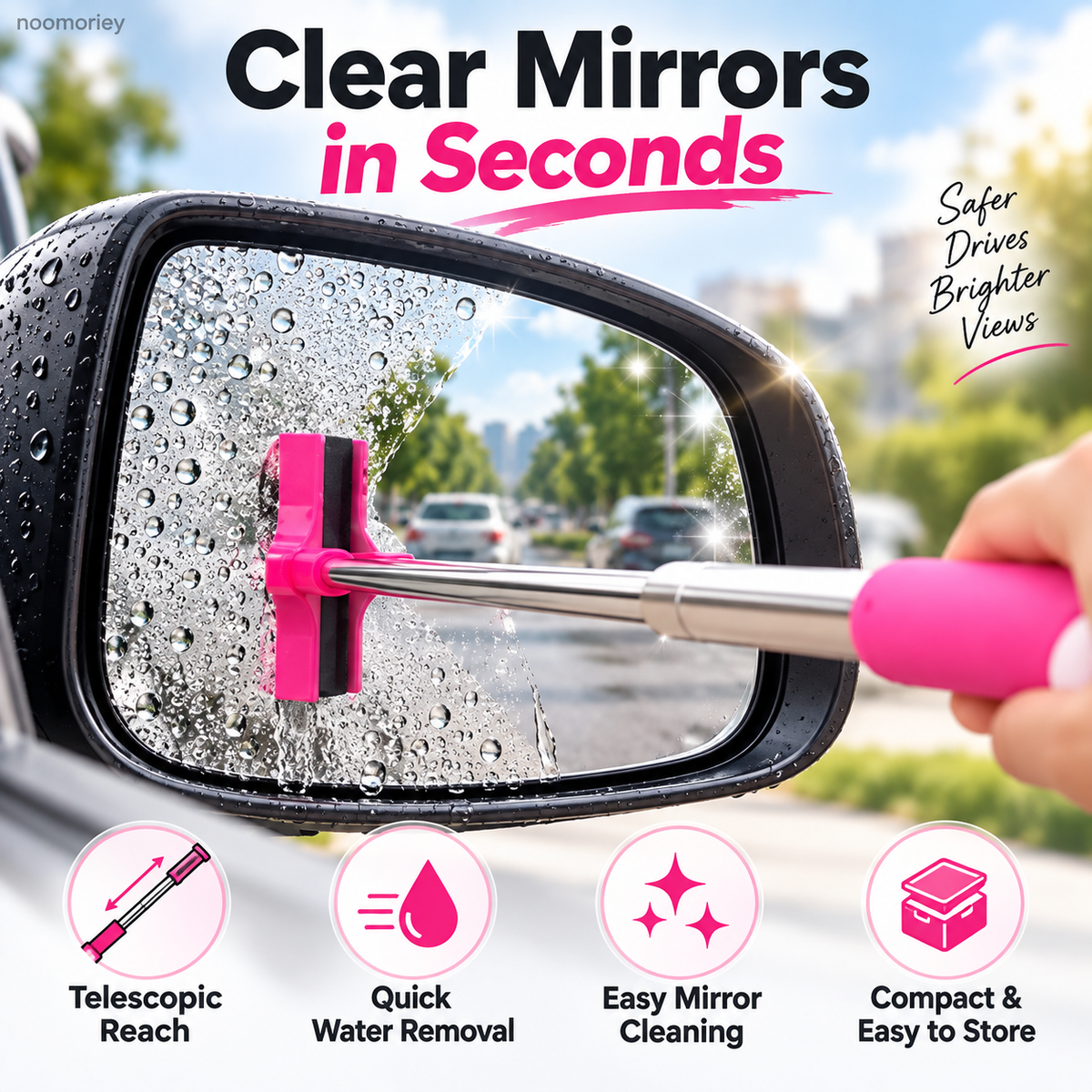 Telescopic Car Side Mirror Wiper Extendable Rain Water Squeegee