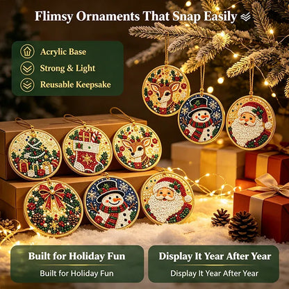 6Pcs/12Pcs Christmas DIY Diamond Painting Ornaments Kit, Xmas Tree Hanging Pendant