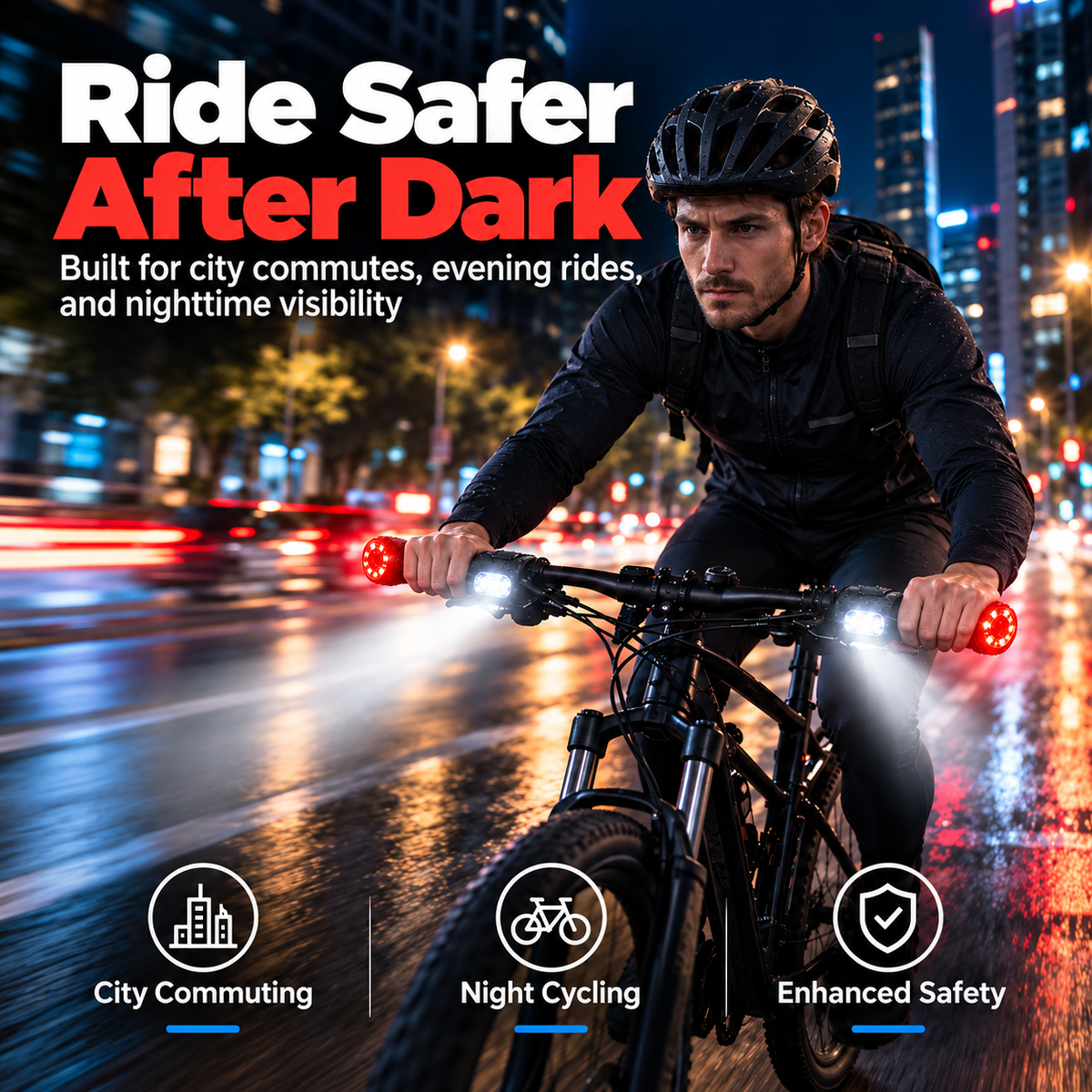 Bike Bar-End Safety Lights (Pair) | USB Rechargeable, Front & Rear Visibility, Hidden Mount