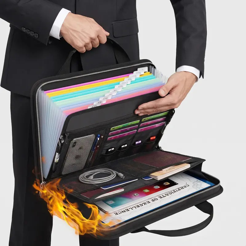 Fire-Resistant Document Organizer Bag Large Capacity A4 File Storage Case