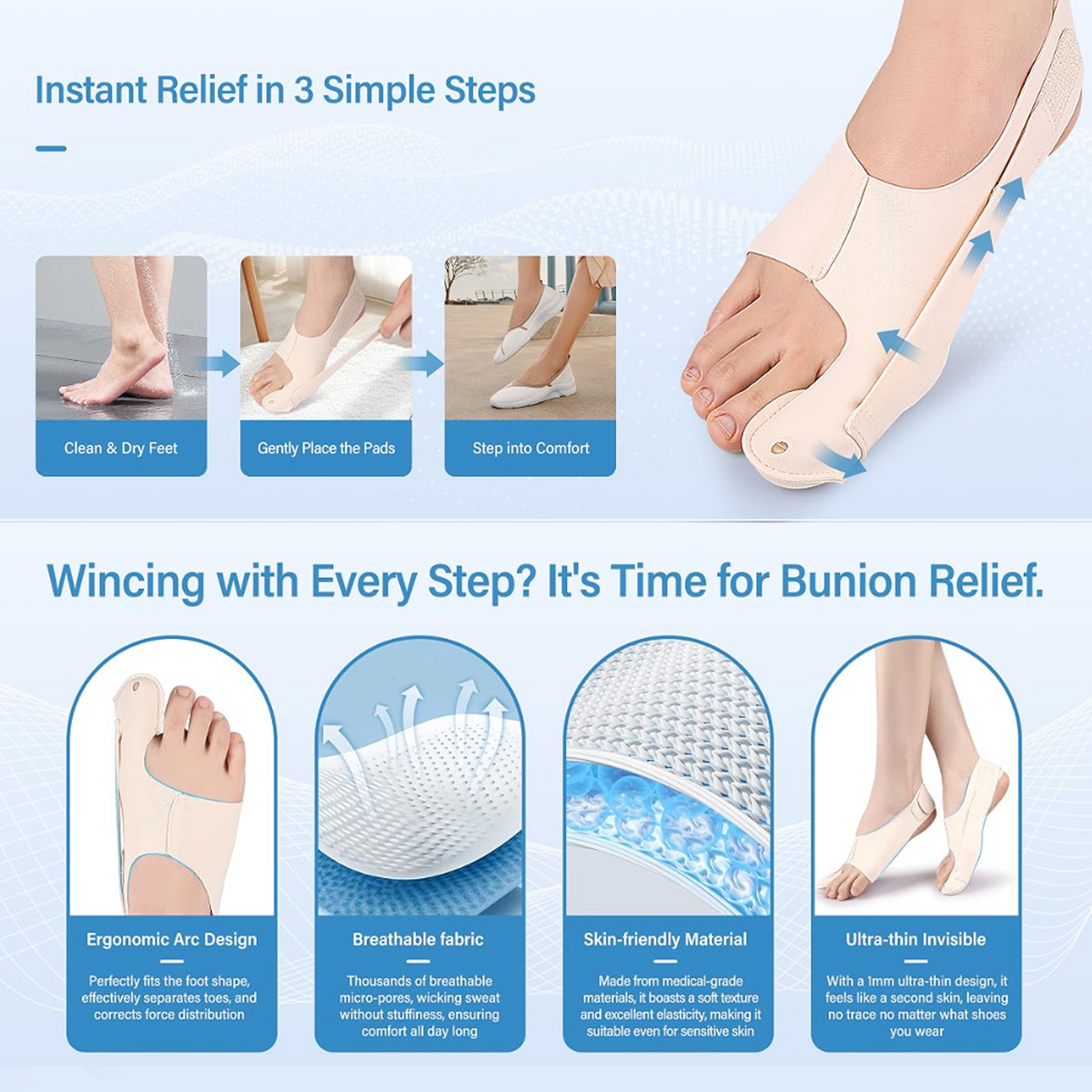 Adjustable Bunion Support Corrector -- Low-Profile Support for Everyday Foot Comfort