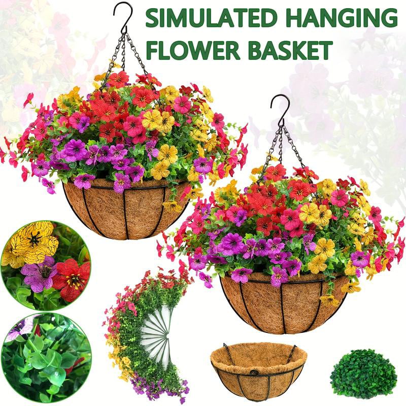 Simulated Hanging Flower Basket No Watering. No Wilting. Just Perfect Blooms
