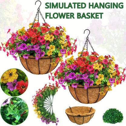 Simulated Hanging Flower Basket No Watering. No Wilting. Just Perfect Blooms