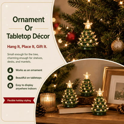 Mini 4.5-inch retro LED ceramic Christmas tree (lighted) suitable for holiday decor or as a gift