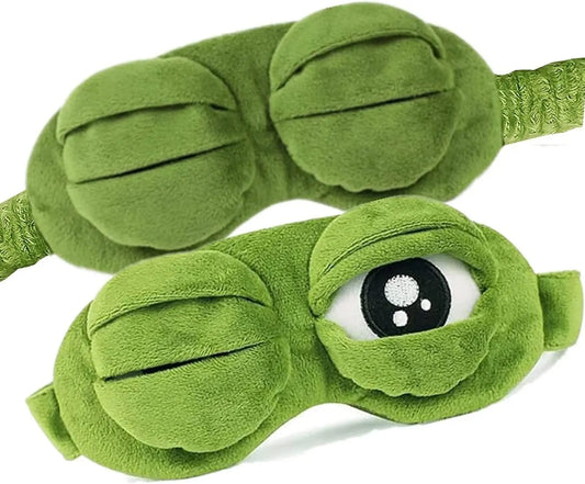 Cute Shiny Frog Plush Sleep Mask, soft cotton lining, lightweight light blocking, ideal for travel nap & rest