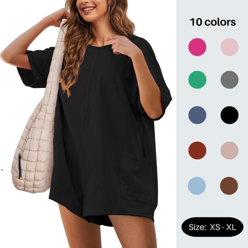 Women's Oversized Athletic Jumpsuit Casual Romper Overall Workout Tee Hot Short Romper