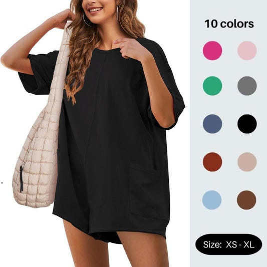 Women's Oversized Athletic Jumpsuit Casual Romper Overall Workout Tee Hot Short Romper