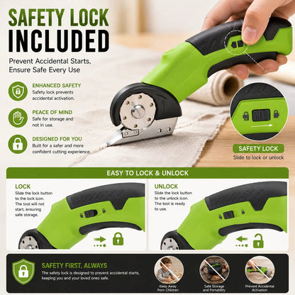 Cordless Electric Scissors 3.7V Rechargeable Heavy Duty Cutter with Safety Lock