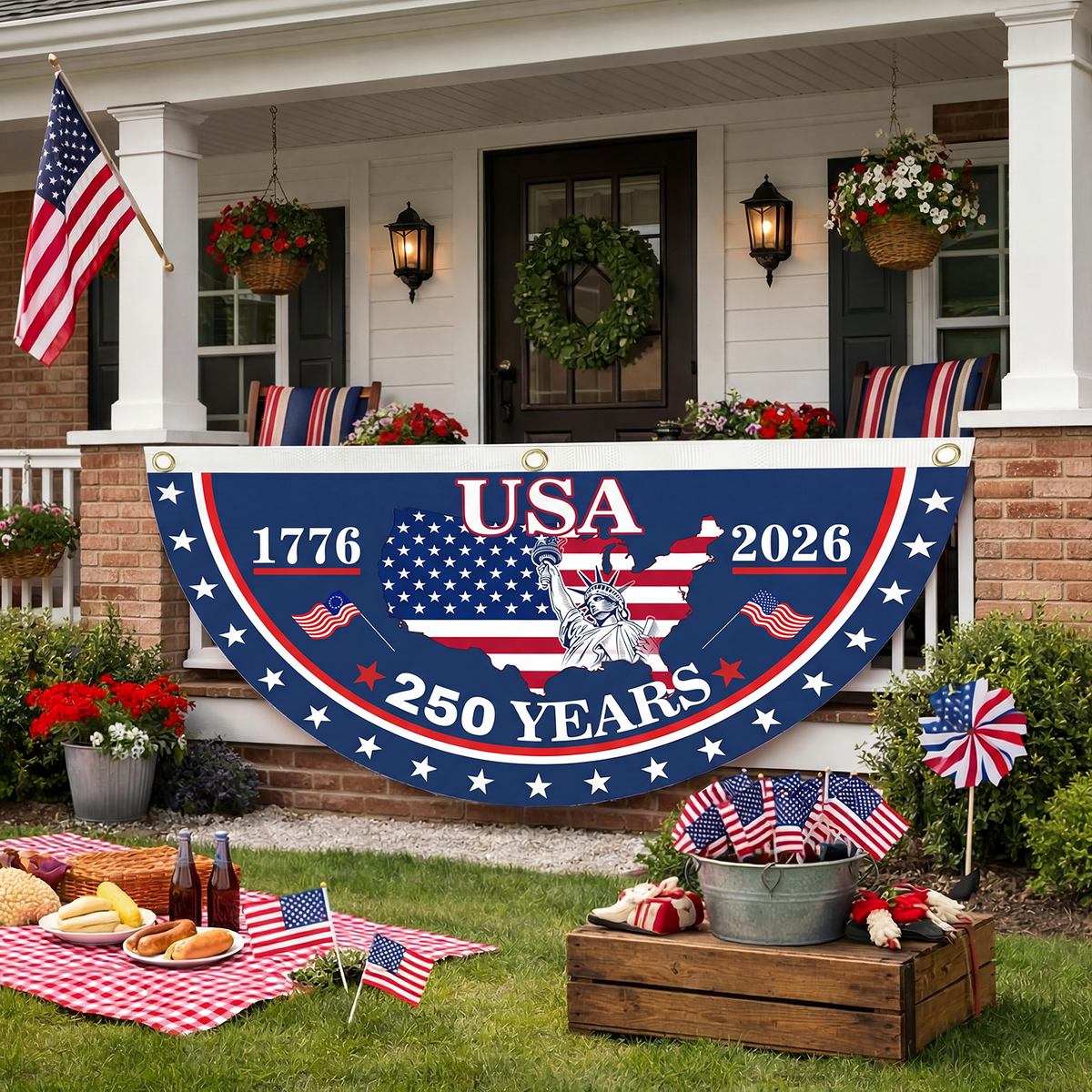 America 250th Birthday Semicircular Flag Banner 1776 2026 Patriotic Bunting