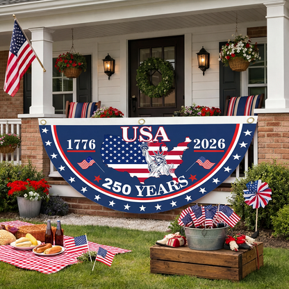 America 250th Birthday Semicircular Flag Banner 1776 2026 Patriotic Bunting