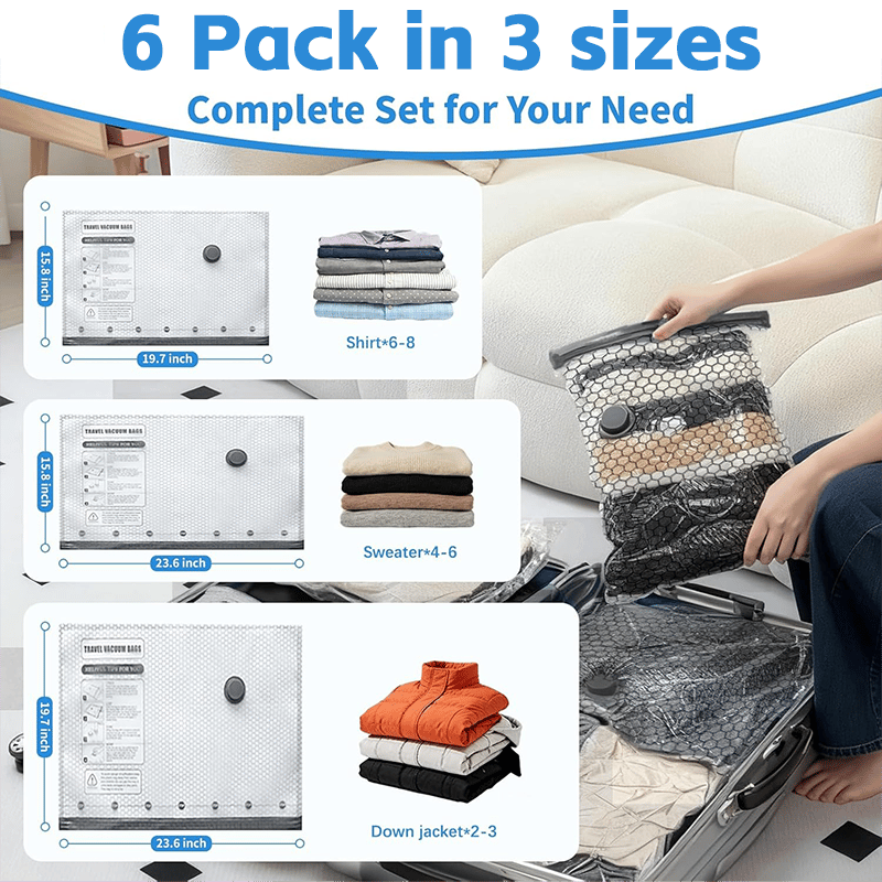 Rechargeable Vacuum Pump Travel Storage Bag Set