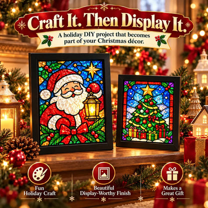 Beginner-Friendly Christmas Stained Glass-Style Frame Kit | 8 Festive Designs with Pens, Foil & Frame