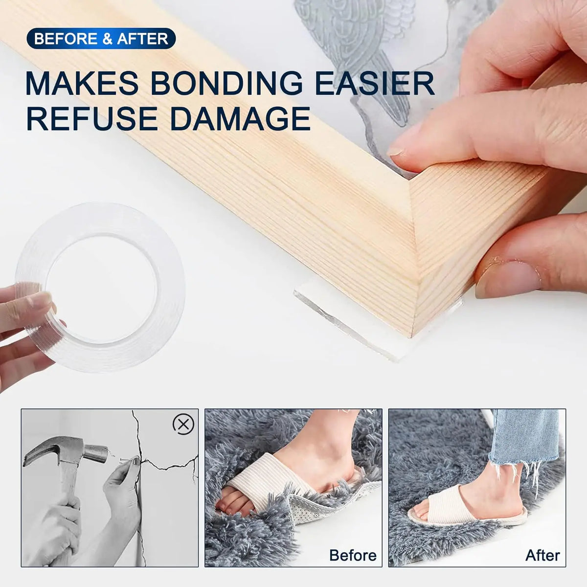 Clear Nano Double-Sided Tape,  Heavy Duty Mounting Tape for Frames, Rugs & Décor