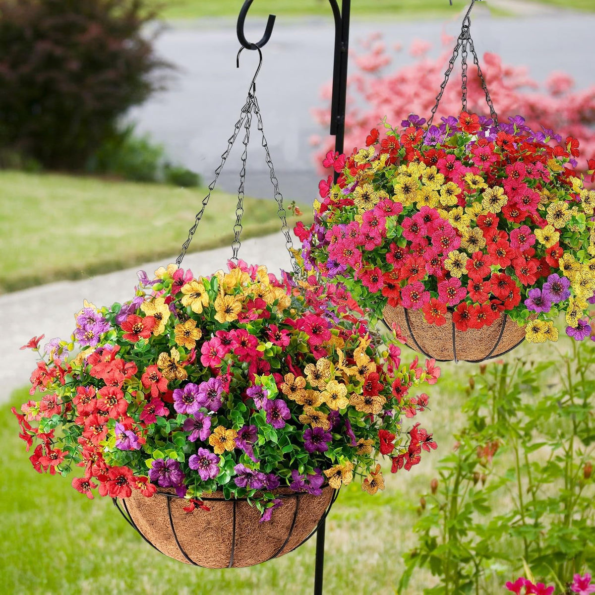 Simulated Hanging Flower Basket No Watering. No Wilting. Just Perfect Blooms