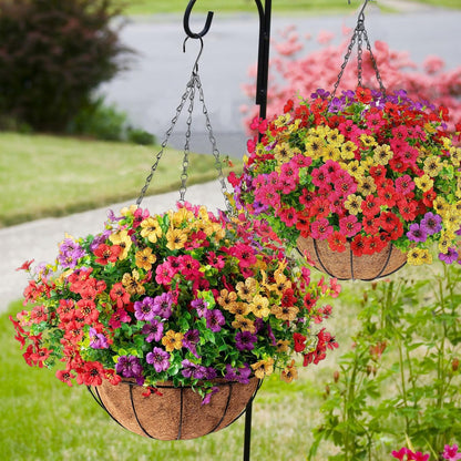 Simulated Hanging Flower Basket No Watering. No Wilting. Just Perfect Blooms