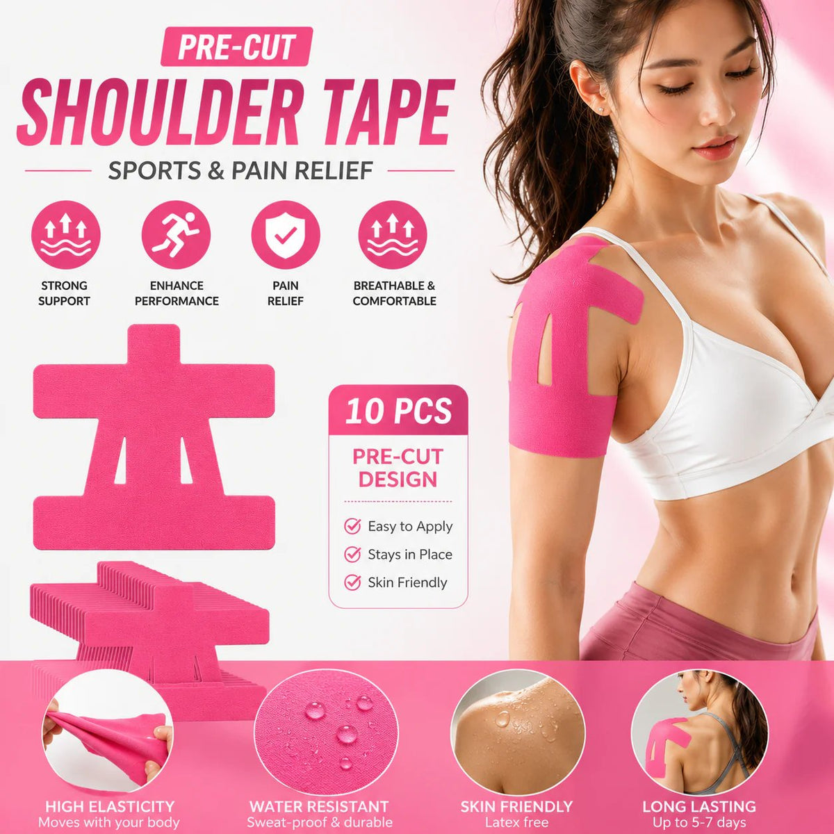 FDA-Registered Fast-Acting Shoulder & Knee Pain Relief Tape Breathable & Sweatproof Latex-Free