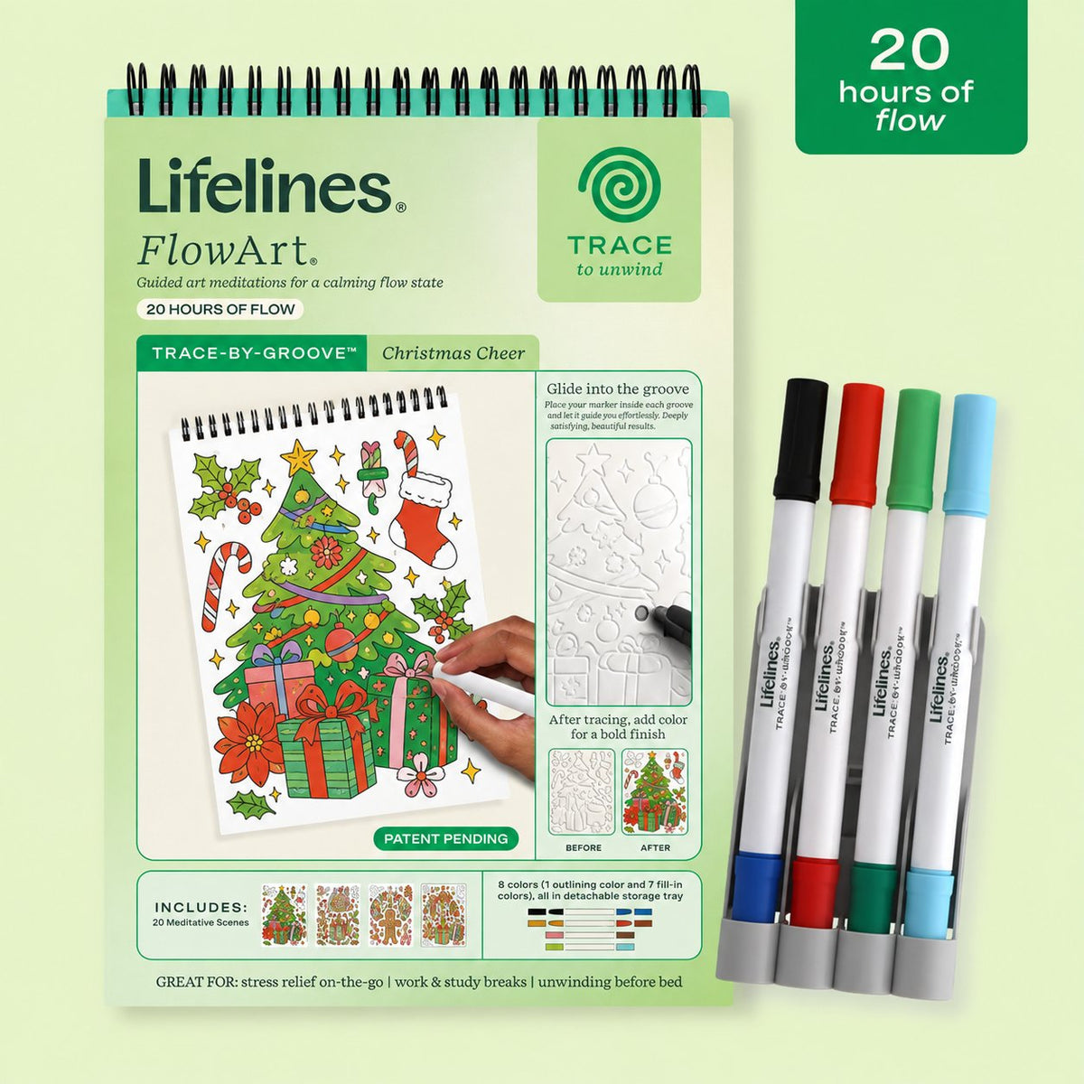 Trace-By-Groove Jungle Oasis Guided Flow Art Coloring Pad with Double-Sided Markers