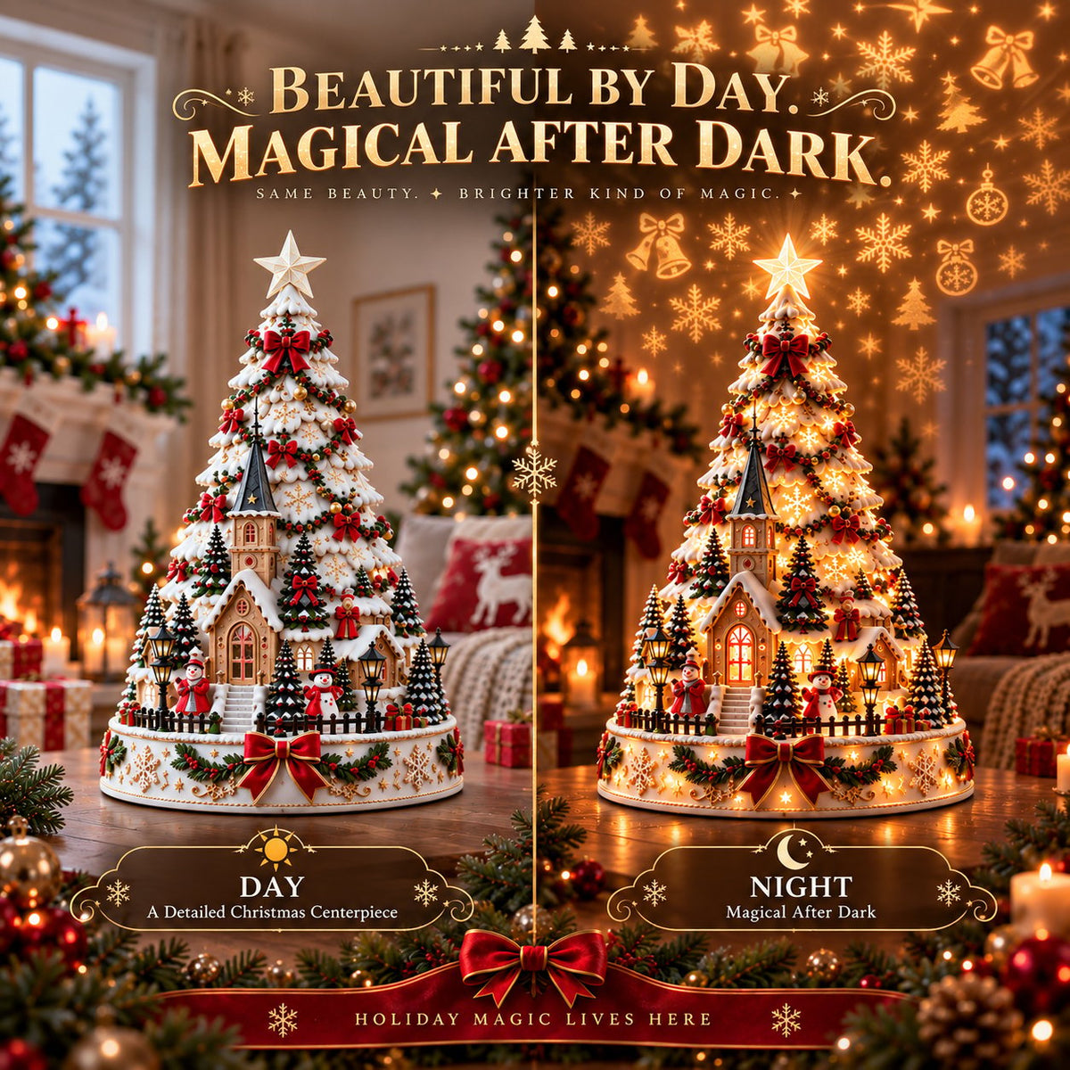 60, Christmas Village Projection Centerpiece 4 Themed Villages