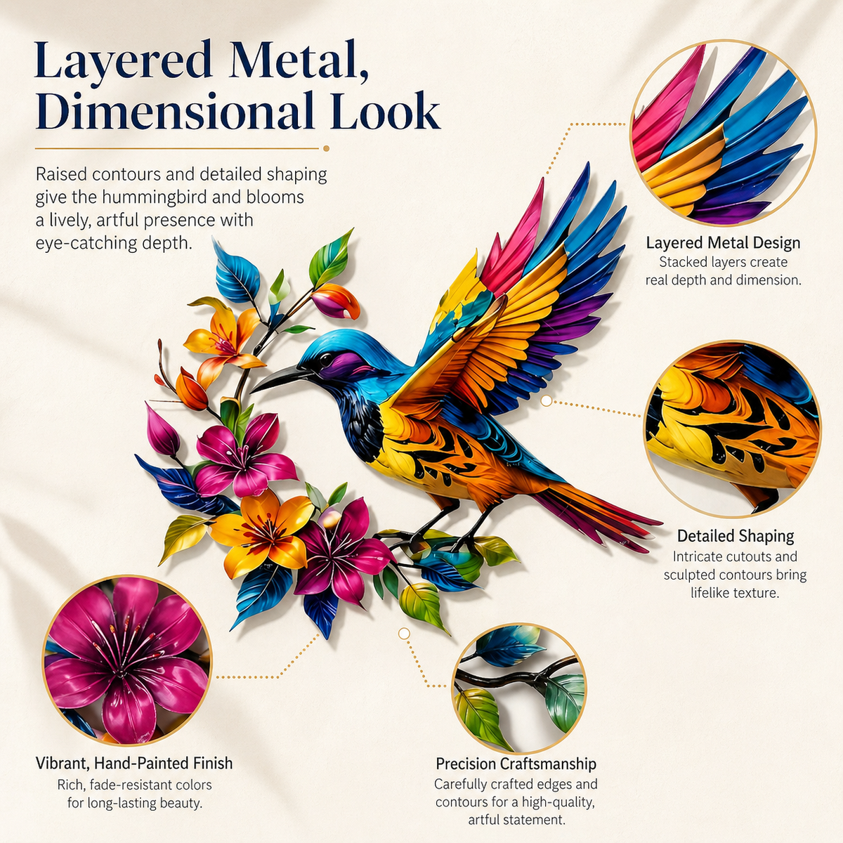 2026 - Hummingbird Bloom Metal Wall Art