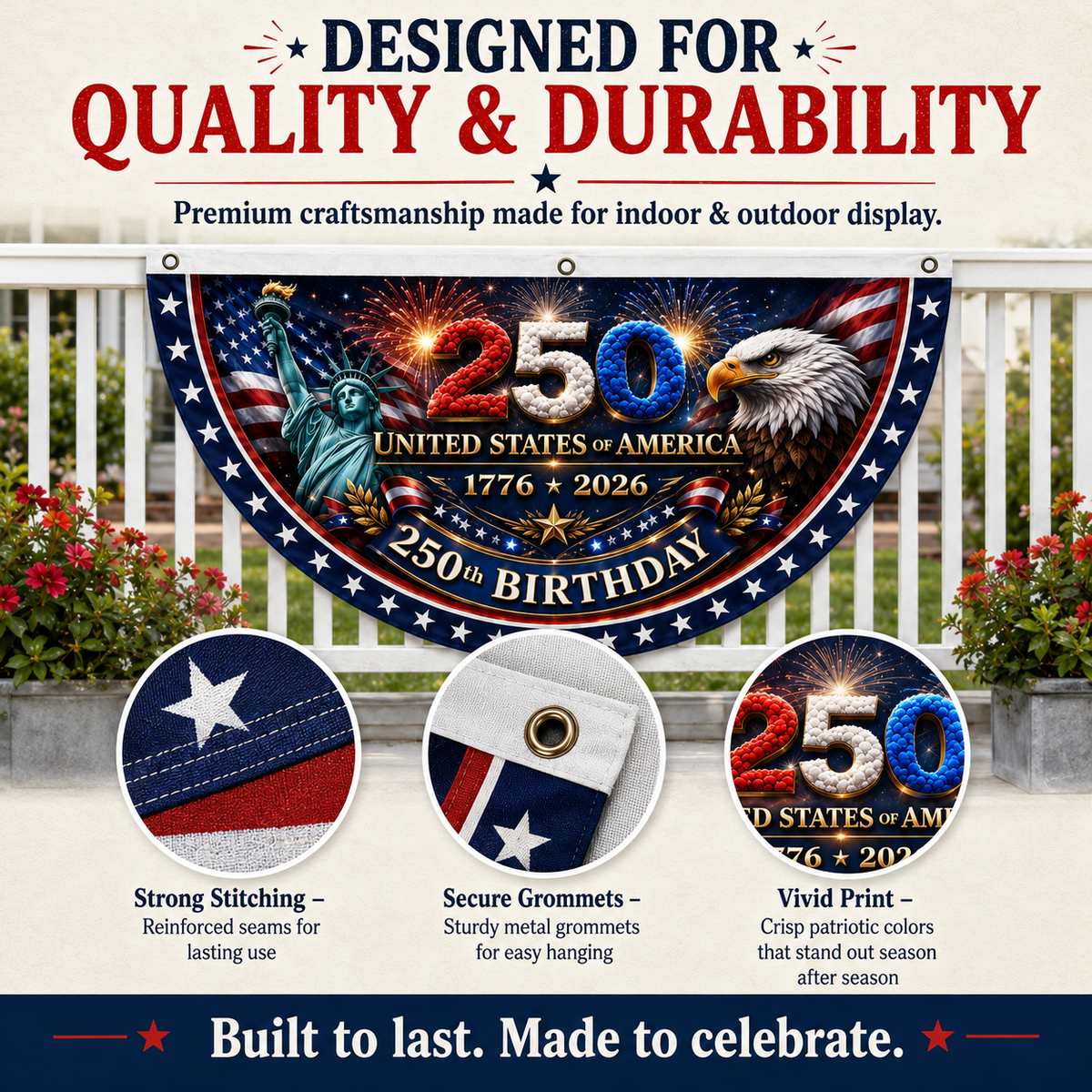 4th July Flash 250th Birthday Patriotic Porch Bunting