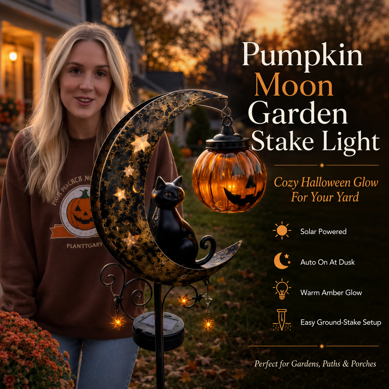 Solar Cat Pumpkin Stake