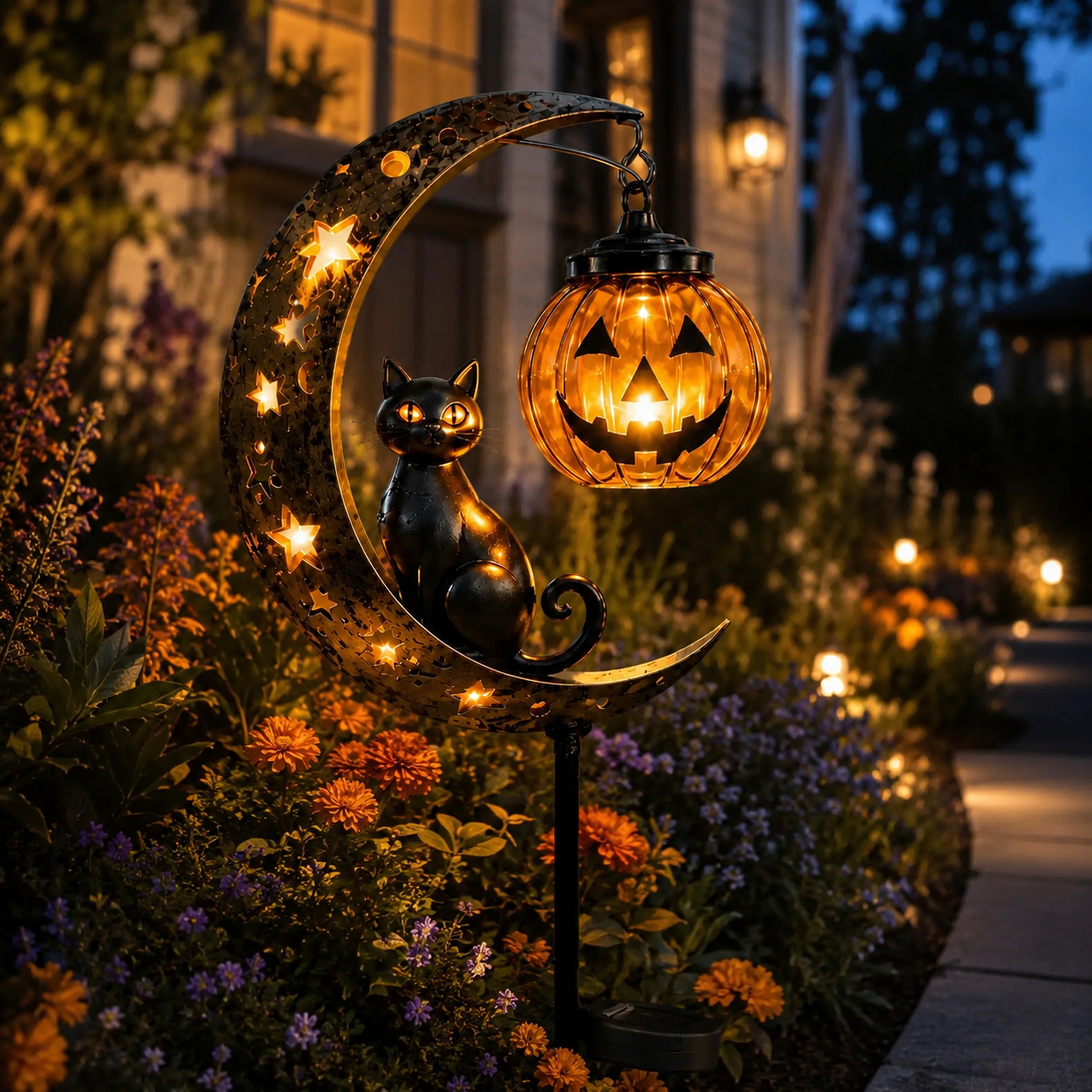 Solar Cat Pumpkin Stake