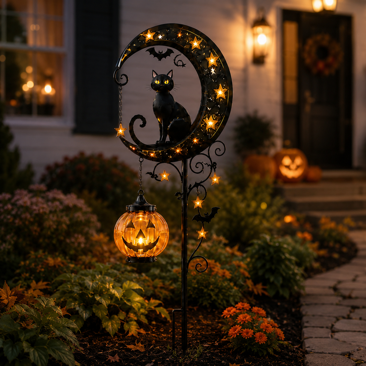 Solar Cat Pumpkin Stake