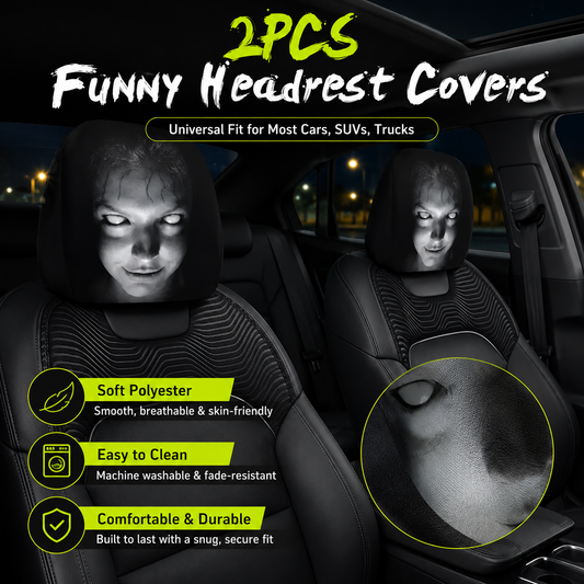 Funny Cartoon Car Headrest Covers 2PCS Universal Fit