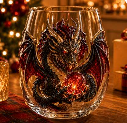 3D Mythic Dragon Glass Art Cup | Luxury Raised Fantasy Glassware for Whiskey, Home Bar D cor & Legendary Gifts