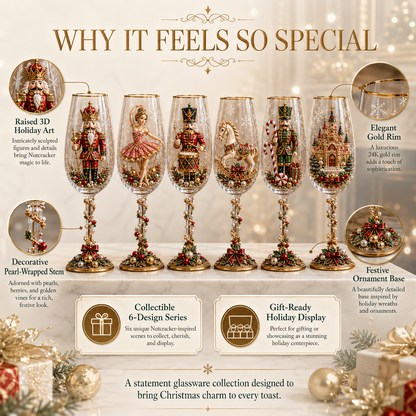 Nutcracker-Inspired Christmas 3D Collector Champagne Glass Set