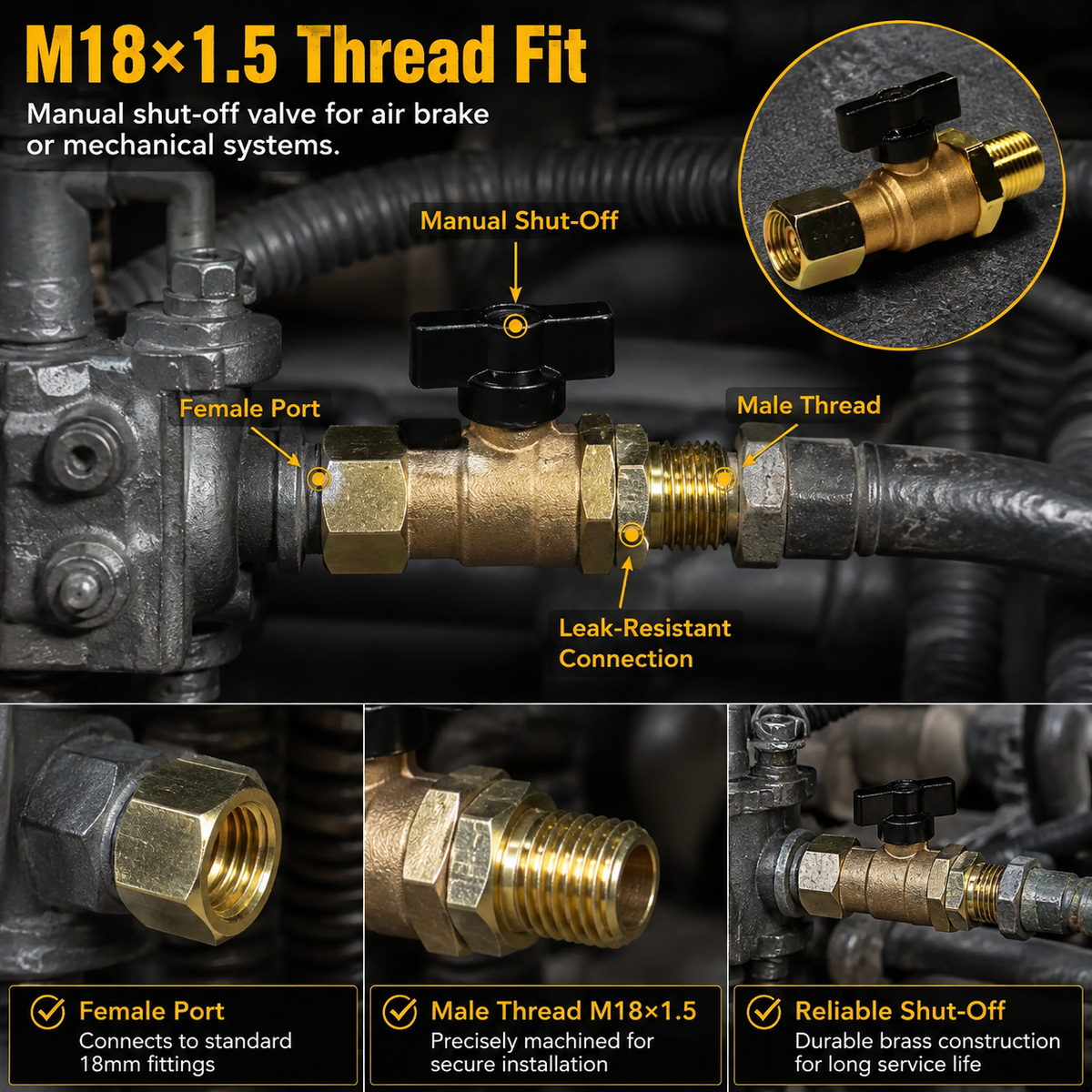 Bestseller Solid Brass Air Brake Cut Off Valve Heavy-Duty Truck Repair Part