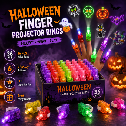 Halloween Finger Projector Rings 36 PCS LED Light-Up Party Favors | Family Fun, Friend Gatherings & Trick-or-Treat