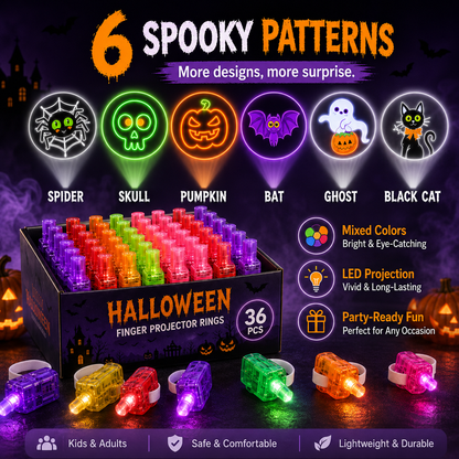 Halloween Finger Projector Rings 36 PCS LED Light-Up Party Favors | Family Fun, Friend Gatherings & Trick-or-Treat