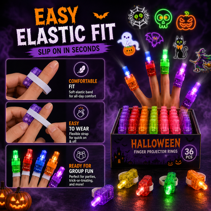 Halloween Finger Projector Rings 36 PCS LED Light-Up Party Favors | Family Fun, Friend Gatherings & Trick-or-Treat