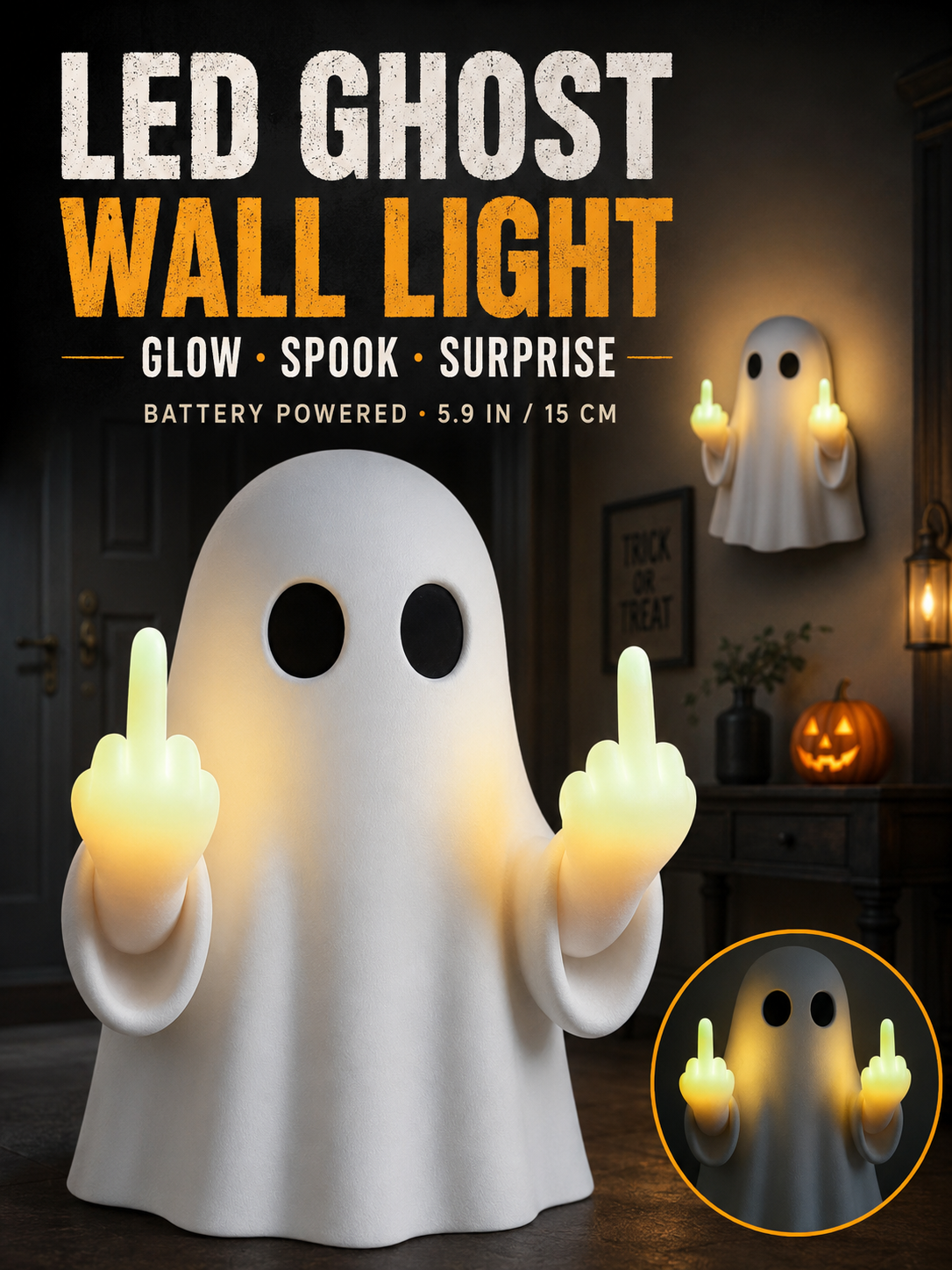 Halloween Special Cute Ghost LED Statue - Spooky Mood Light for Party & Home Decor