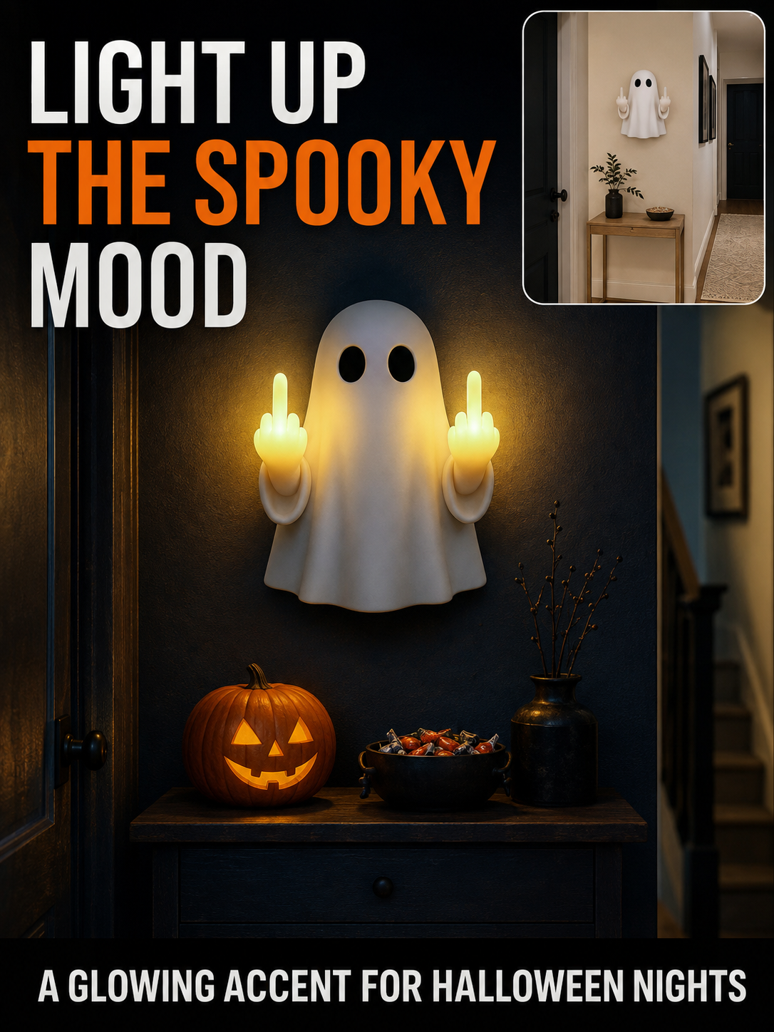 Halloween Special Cute Ghost LED Statue - Spooky Mood Light for Party & Home Decor