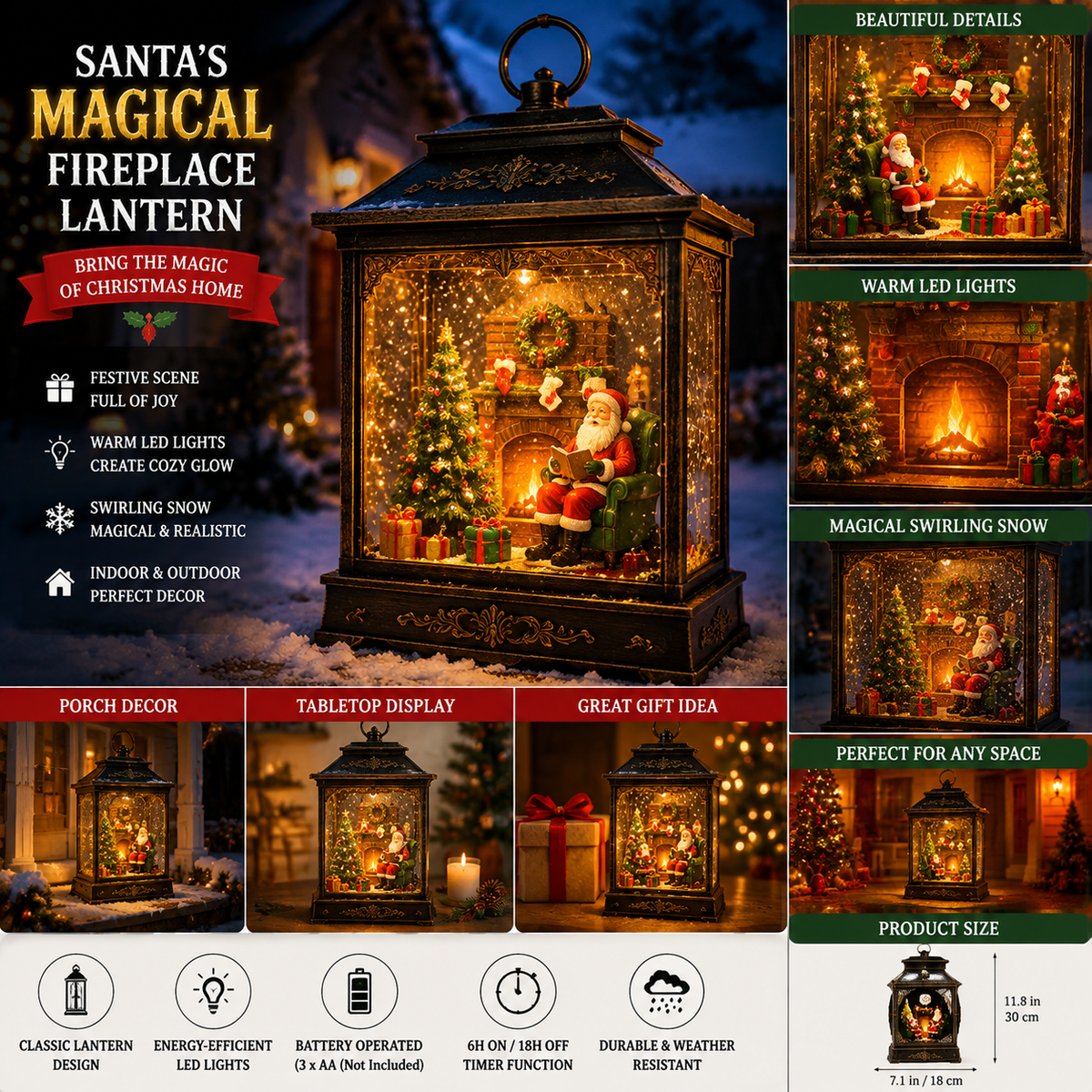 Santa s Magical Fireplace Lantern- Bring the Magic of Christmas Home