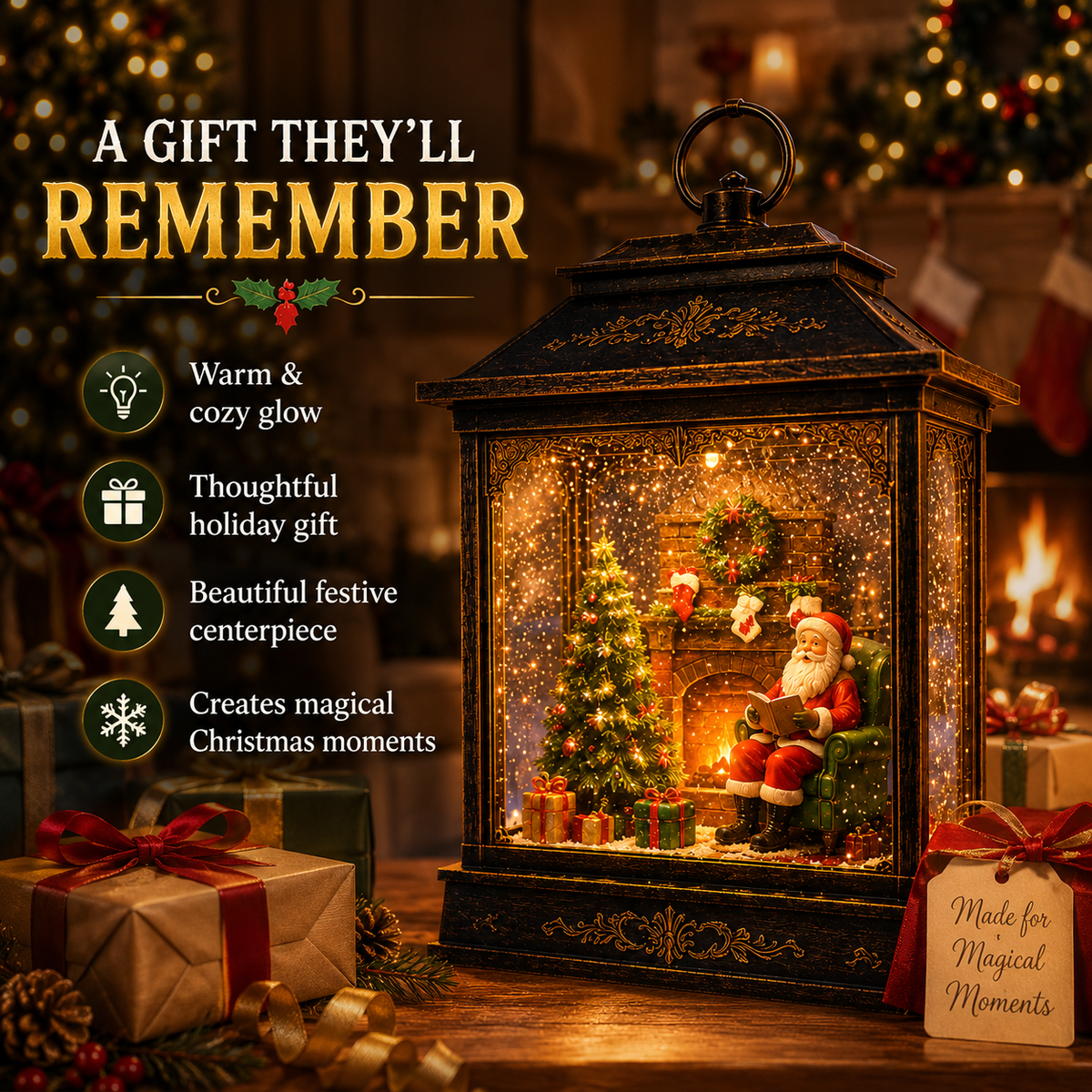 Santa s Magical Fireplace Lantern- Bring the Magic of Christmas Home