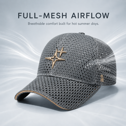 Full-Mesh Baseball Cap with Gold Star Embroidery Breathable Summer Hat, 6 Colors