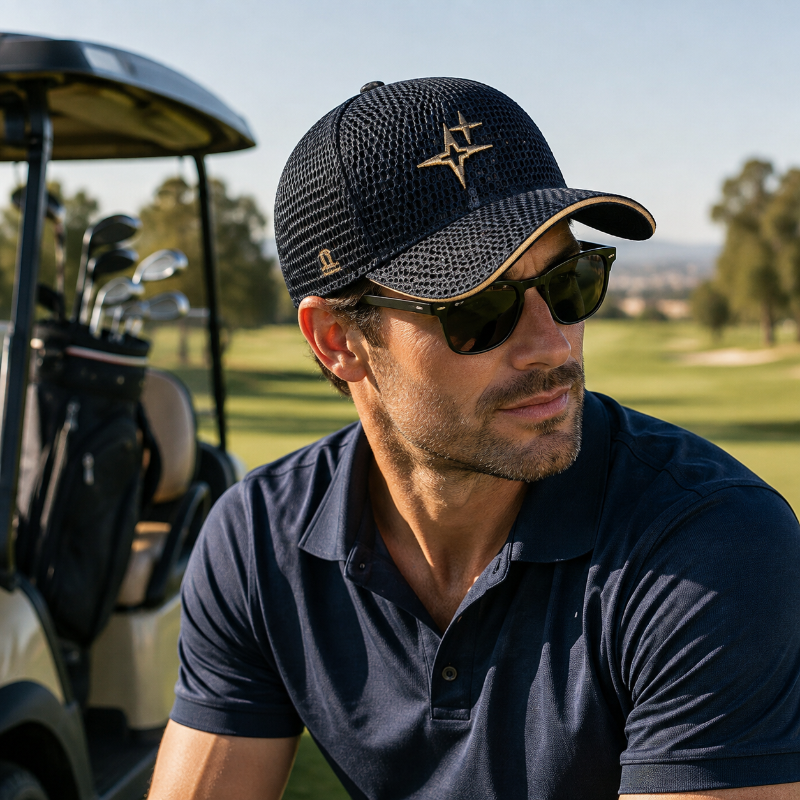 Full-Mesh Baseball Cap with Gold Star Embroidery Breathable Summer Hat, 6 Colors
