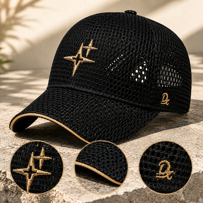 Full-Mesh Baseball Cap with Gold Star Embroidery Breathable Summer Hat, 6 Colors