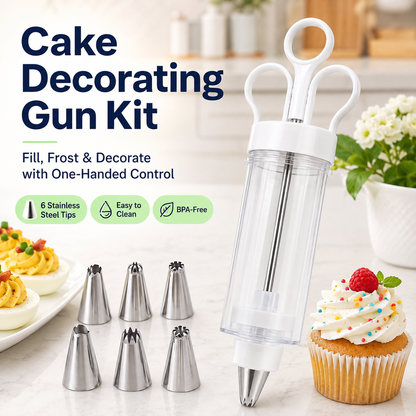 Stainless Steel Cake Decorating Gun Kit 6 Icing Nozzles & Pastry Piping Set for Cakes, Cupcakes & Desserts