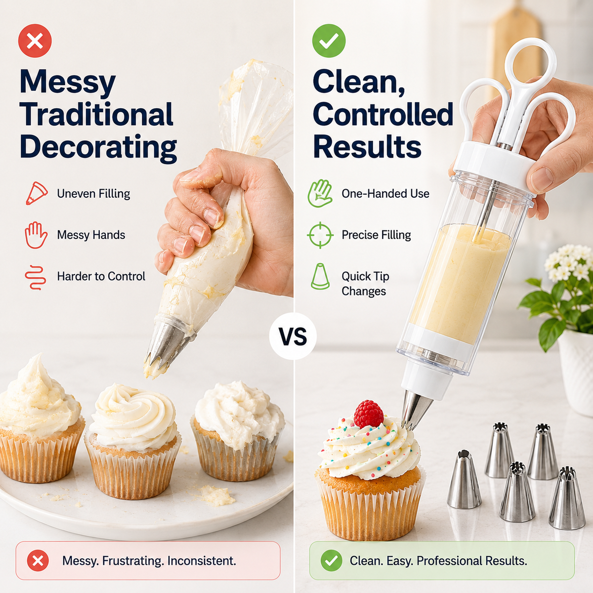 Stainless Steel Cake Decorating Gun Kit 6 Icing Nozzles & Pastry Piping Set for Cakes, Cupcakes & Desserts