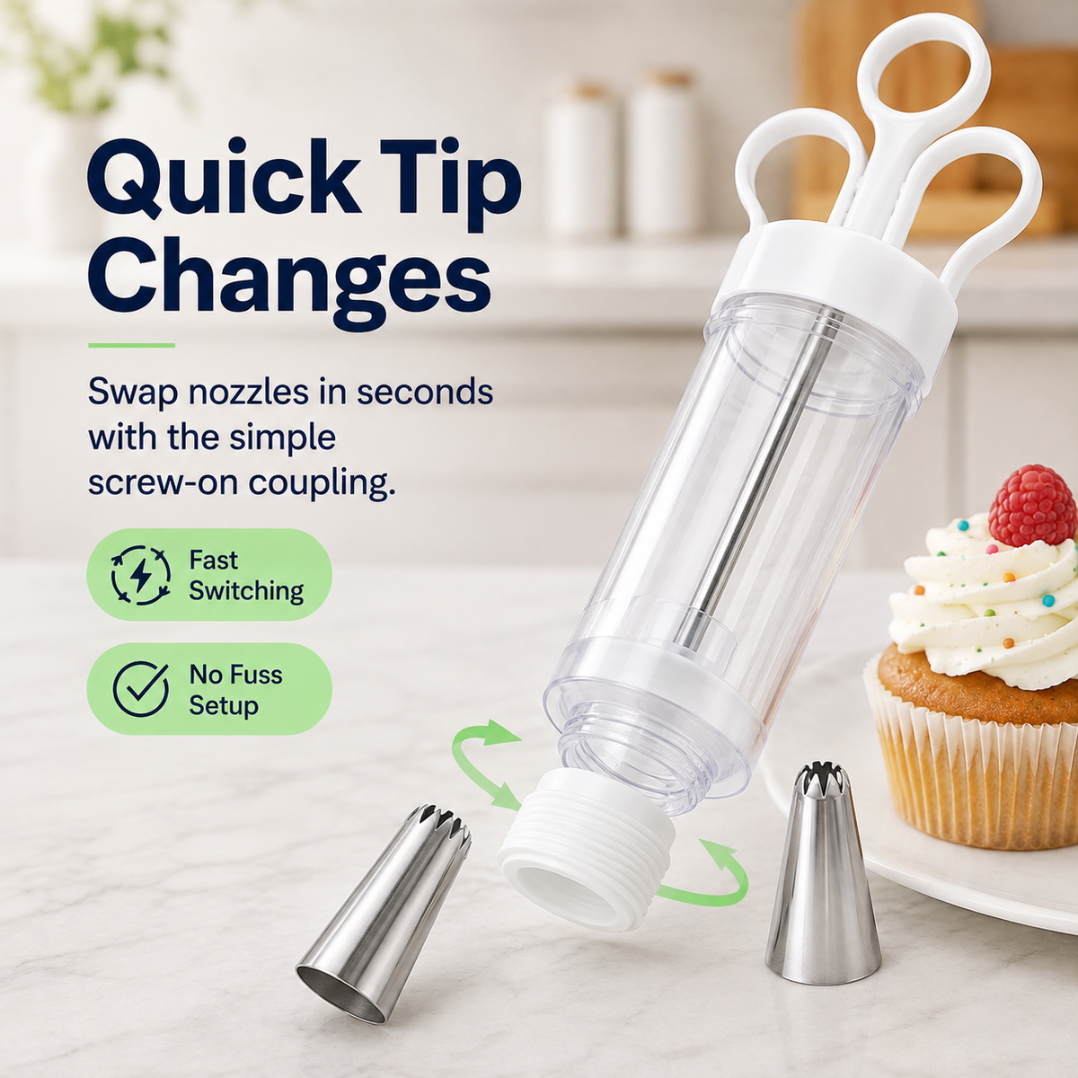 Stainless Steel Cake Decorating Gun Kit 6 Icing Nozzles & Pastry Piping Set for Cakes, Cupcakes & Desserts