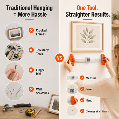 Magnetic 3-in-1 Picture Hanger Level & Hang, No Hammer Needed